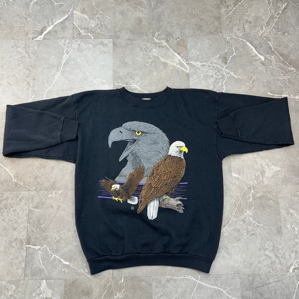 90s Vintage Eagle Sweatshirt Mens Large Animal Nature Pullover Crewneck USA Made